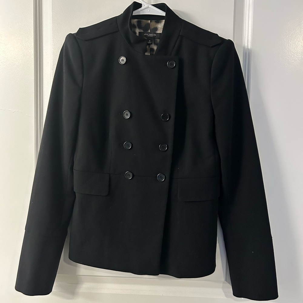 Ann Taylor Black Double-Breasted Pea Coat